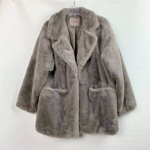 NWOT Blank NYC Revolve Mocha Greige Taupe Faux Fur Car Coat S/M
